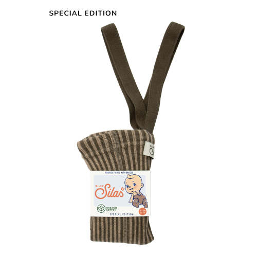 Footed tights with braces I Seaweed Brown x Peanut Striped