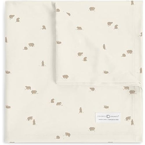 Colored Organics Kendi Baby Organic Cotton Swaddle - Infant Receiving Blanket - Bears/Truffle + Thyme