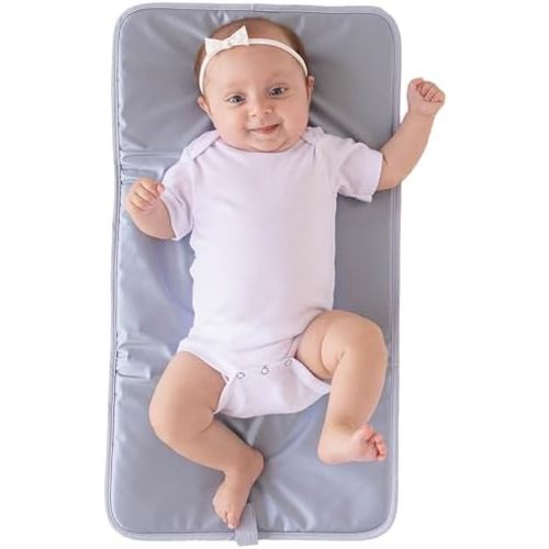 Baby Changing Pad Portable, Diaper Changing Mat with Magnetic Latches, Travel Pad for Diaper Bag, Baby Essentials, Wipeable & Waterproof Mat (Heather Gray, Regular)