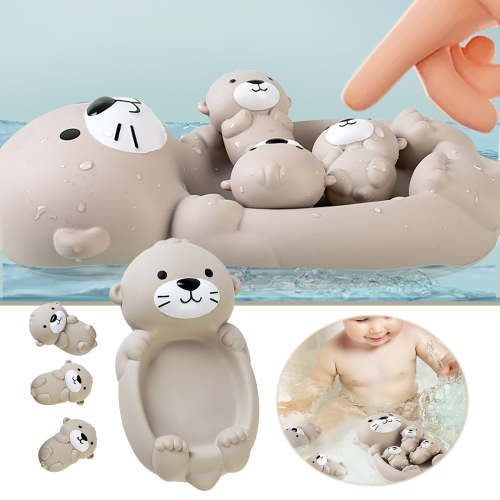 4Pcs Cute Otter Family Floating Bath Toy Set Sealed Smooth Plastic Interactive Floating Animal Water Play Toys For Toddlers Infant Bathtub Shower Pool Entertainment(Grey-19.4x10.8x6.5cm)