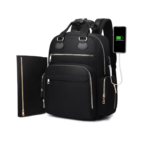 Diaper Bag Backpack Travel Baby Bag with Changing Pad,17 Pockets,Insulated Pockets,USB Charging Port,Baby Shower Essentials,Black
