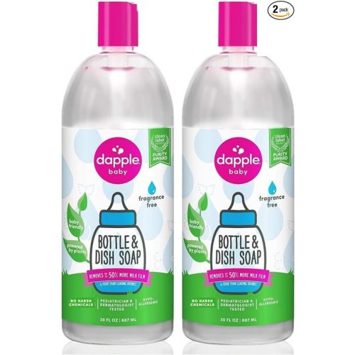 Dapple Baby Bottle Soap & Dish Soap Refill Baby, Fragrance Free, Plant Based Dish Liquid for Dishes & Baby Bottles - Hypoallergenic Soap, Liquid Soap Refill, 30 Fl Oz (Pack of 2)