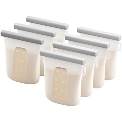 Nuliie 7 Pcs Silicone Breastmilk Storage Bags Reusable, 8oz/240ml Double Leak-Proof Breastmilk Freezer Bags, BPA Free Self-Standing Milk Bags for Breastfeeding, Baby Food Pouches