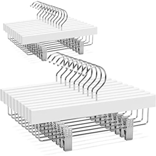 Nature Smile Kids Solid Wooden Pants Hangers,Baby Toddler Children Wood Skirts Hangers,Trousers Bottom 11.8 inches Hangers with 2-Adjustable Clips Anti-Rust Hook Pack of 20 (White)