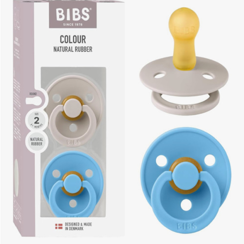 Bibs Pacifiers Color Collection, Set of 2 BPA-Free Latex Pacifiers Made in Europe, Round Nipple Baby Pacifier.
