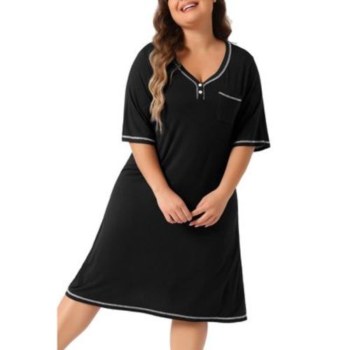 Women's Plus Size Stitched Knitted Short Sleeve V Neck Comfy Soft Casual Nightgown - Agnes Orinda