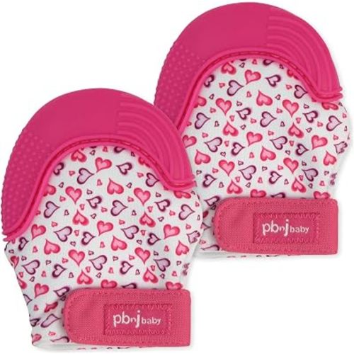 PBnJ Baby Silicone Teething Mitten Sensory Textures Teether Toy, 2 Pack
