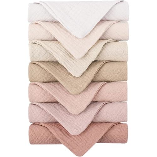 Konssy 7-Pack Soft Cotton Face Wash Cloths, Reusable Absorbent Washcloths for Sensitive Skin, Facial Makeup Remover Towels for Women (11 x 11 Inch)