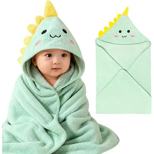 Jtshy Hooded Baby Towels,31 Inches X 31 Inches Ultra Absorbent Baby Washcloths, Cute Animal Hood, Cute Baby Towel Gift for Boys & Girls,Green