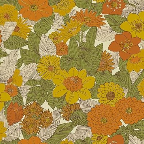 RoomMates Retro Floral Yellow & Orange Peel and Stick Wallpaper, RMWS1238