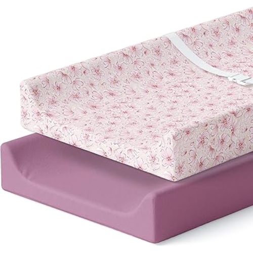 Pobibaby – 2 Pack Premium Changing Pad Covers for Girls, Ultra-Soft Breathable Cotton Diaper Changing Table Covers – Floral Nursery Changing Pad Sheets for Baby Girl (Blossom)