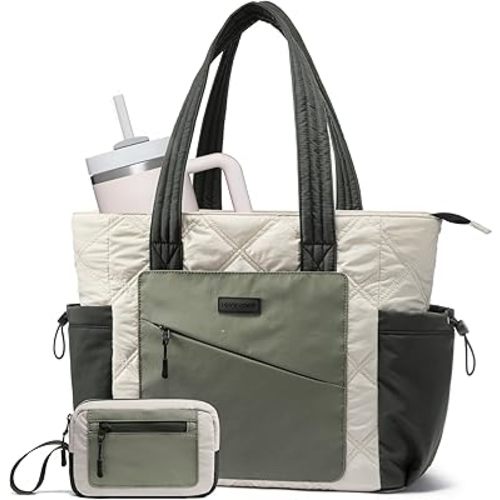 LOVEVOOK Tote Bag for Women, puffer tote bag for Work Travel Nurse, Lightweight quilted Bags with Compartments