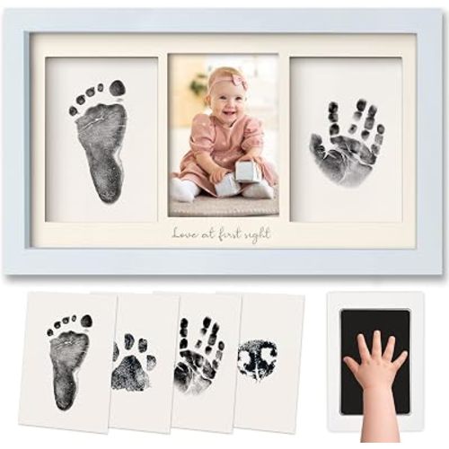 Inkless Hand and Footprint Kit, Boy, Girl, Newborn Keepsake - No Mess Ink Pad for Baby Handprint, Clean Touch Paw Print Kit for Dog Picture Frame, Personalized Baby Christmas Shower Gifts (Mist Blue)