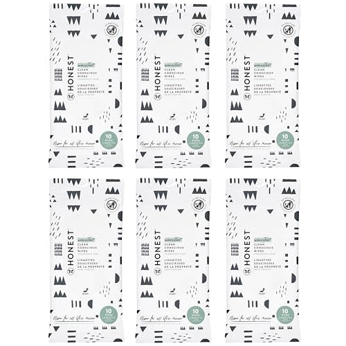 The Honest Company Clean Conscious Multi-Use Wipes | Hypoallergenic + Unscented for Sensitive Skin | Over 99% Water, Compostable, Plant Based, Baby Wipes | Pattern Play, 10 Count (Pack of 6)