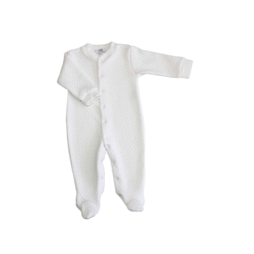 Basketweave Baby Footie - White Picot Trim