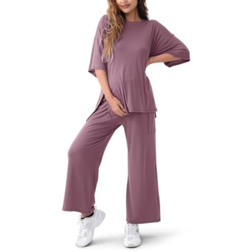 Maternity Lounge Set, 2 Piece Matching Set with Wide Leg Pants