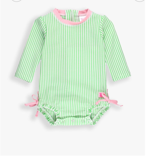 Seersucker Long Sleeve Rash Guard One Piece | RuffleButts & RuggedButts