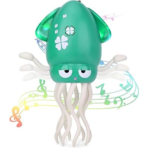 Dancing Squid Tummy Time Toy, Crawling Octopus Baby Toys, Birthday Gifts for 3 4 5 6 Year Old Boy Girl Toddlers Kids, Interactive Sensory Toy with Lights & Music, Christmas Stocking Stuffers (Green)