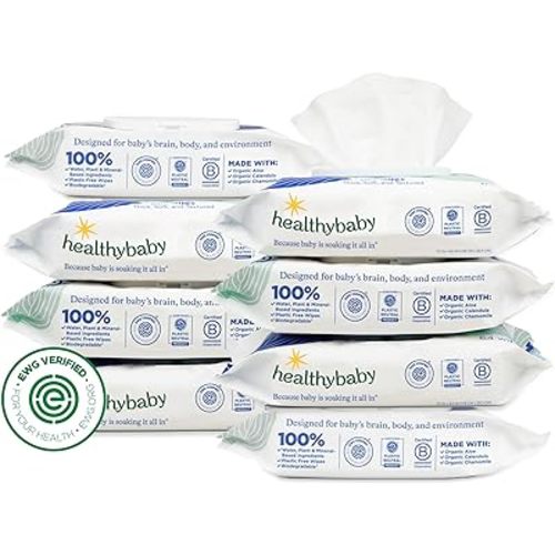 HealthyBaby Our Wet Wipes | EWG Verified Safe | 100% Water & Plant Based | Unscented & Safe for Sensitive Skin | Fragrance Free and Totally Chlorine Free (8 packs, 512 wipes)