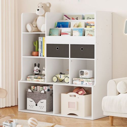 Toy Storage Organizer 47.8in Kids Bookshelf with Drawers Children Bookcase with Cubbies Wooden Toy Chest Playroom, Classroom, Nursery, Kids Room