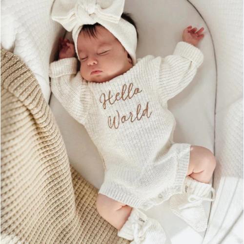 Hello World Announcement Romper Textured Cloud | Brave Little Lamb