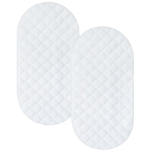 Bassinet Mattress Pad Cover 32"x17", Waterproof Bassinet Mattress Protector | Fit for Hourglass/Oval Bassinet Mattress, Quilted Bassinet Sheets 2 Pack for Boys Girls, White