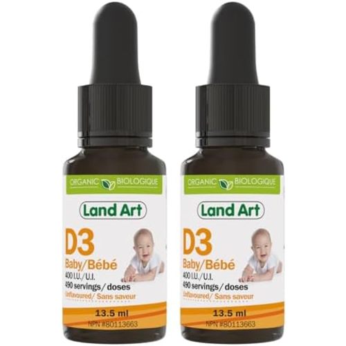 Certified Organic Vitamin D3 Drops - For Baby - 400 IU per drop - 490 servings - Development and maintenance of bones and teeth - GMO free - Gluten free - Made in Canada - 13.5 ml (Pack of 2)