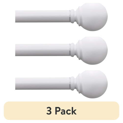 (3 pack) Mainstays 1" White Ball Adjustable Single Curtain Rod, 30-84"