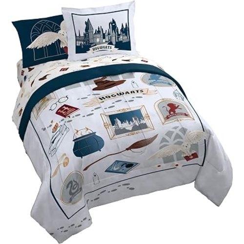 Harry Potter Queen Comforter Set 7 Piece Soft Hogwarts Bedding, Grey