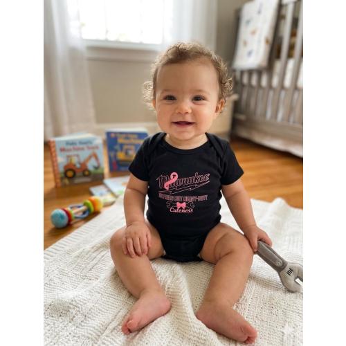 Milwaukee Heavy Duty Cuteness Baby Bodysuit | Mechanic Dad Gift, Red Black Infant Tools Theme