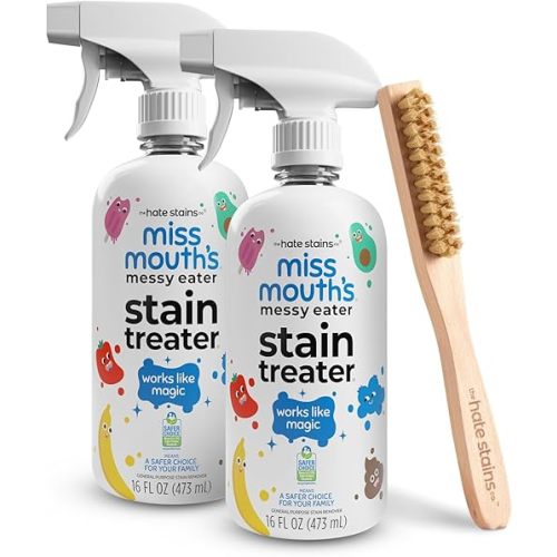 Miss Mouth’s Messy Eater Stain Treater Spray 2 pack 16oz and Laundry Brush - Pre-Treating Stains & Delicates
