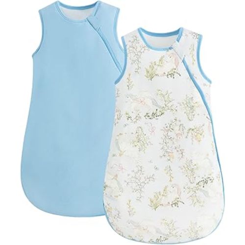 WYTbaby 2 Pack Baby Sleep Sack 1.0 TOG, 100% Cotton Wearable Blanket, 2-Way Zipper Baby Sleeping Bag, 6-12 Months