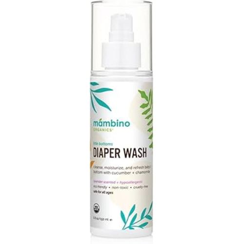 Mambino Organics Diaper Area Wash, Gentle No-Rinse Diaper Rash Spray for Sensitive Skin, Baby Cleansing Water with Organic Chamomile, Vegan, Safe for Newborns, 5 fl oz