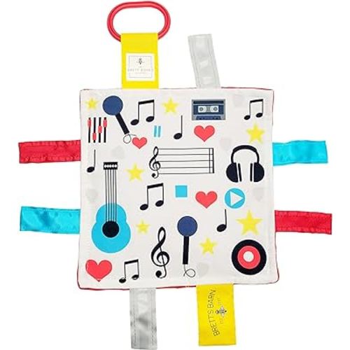 Baby Jack & Co 8x8” Music Lovey Tag Toys for Babies - Baby Crinkle Toys - Crinkle Toys for Baby - Soft & Safe - Learn Shapes & Colors - Ideal Baby Toy - BPA Free w/Stroller Clip