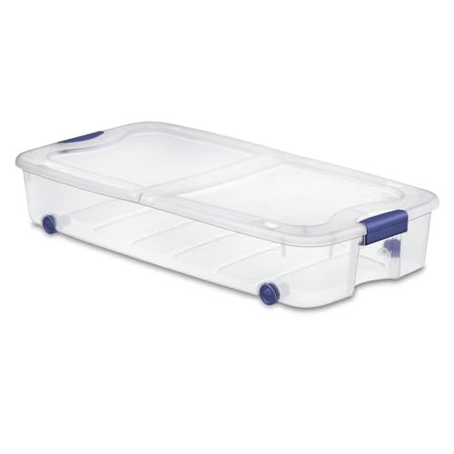 66 Qt Clear Storage Bins with Lids - 66 Quart Wheeled Latch Box, Underbed Storage Container, Durable Plastic Organizer for Bedroom, Closet, Garage,Blue