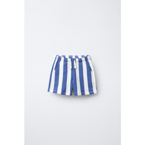 STRIPED STRAIGHT PLUSH SHORTS - Bluish | ZARA United States