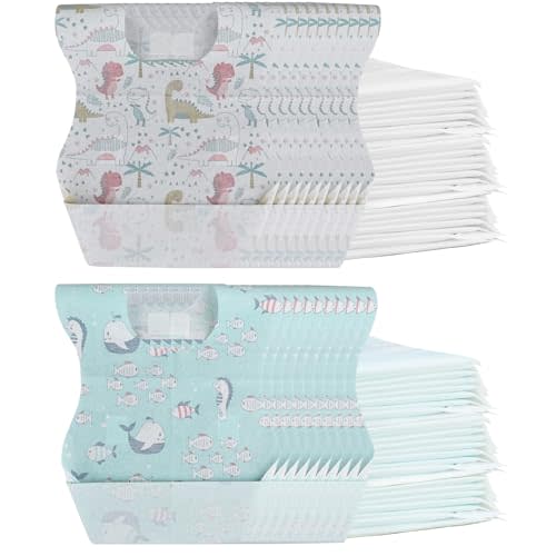 WYSLP Baby Disposable Bibs 100 pcs -Self feeding Food Crumb Catcher, Leakproof Liner Large Travel Bib for Babies Toddlers 6-18 Months(Dinosaur+Fish)