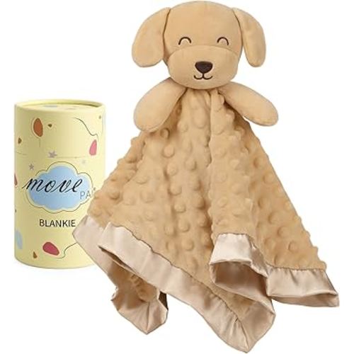 Baby Dog Security Blanket, Soft Puppy Lovey Toy Blanket for Boys and Girls, Snuggle Toy Lovie Newborn Gift, Unisex Stuffed Animals Brown 16 Inch
