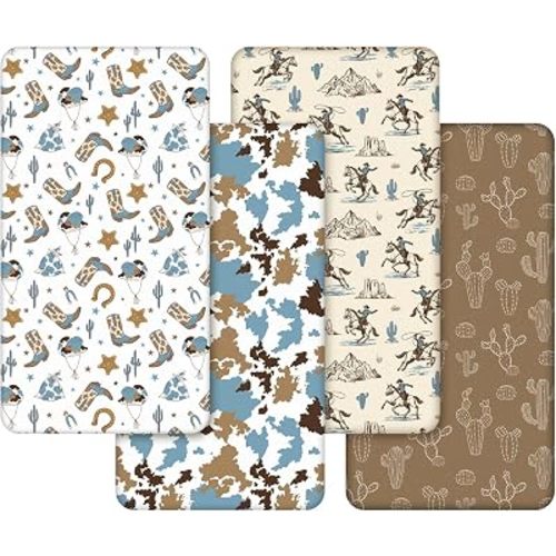 Vitalcozy 4 Pcs Blue Western Crib Sheet for Standard Nursery Decor