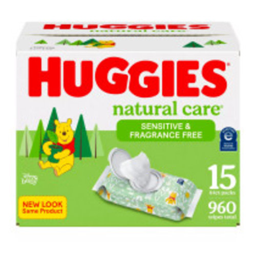 Huggies Natural Care Sensitive Baby Wipes, Unscented, Hypoallergenic, 99% Purified Water, 12 Flip-Top Packs (768 Wipes Total), Packaging May Vary