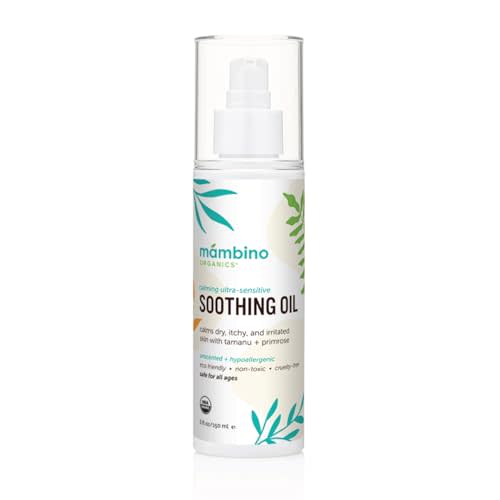 Mambino Organics Soothing Baby Oil, Organic Unscented Body Oil with Jojoba, Evening Primrose, Hydrates Dry, Itchy Skin, Gentle for Babies, Kids, Vegan, Baby Care Products, 5 fl oz