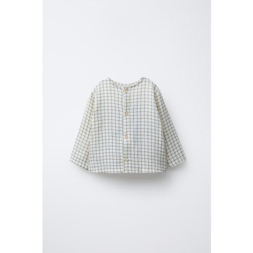 PLAID TEXTURED SHIRT - Ecru / Blue | ZARA United States