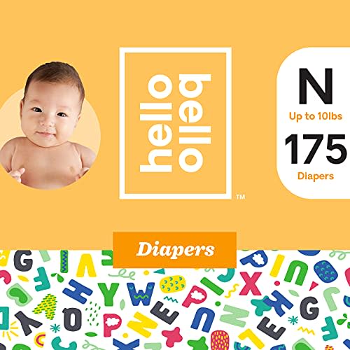 Hello Bello Baby Diapers - Size Newborn - Alphabet Pattern - Super Absorbent & Hypoallergenic Baby Diapers - 175 Count (5 Packs of 35)