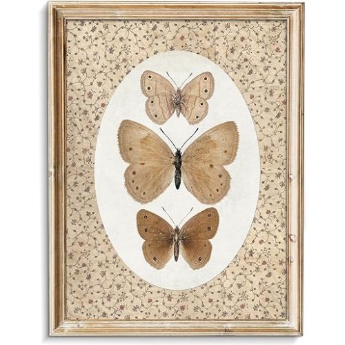 uniro Vintage Butterfly Canvas Wall Art, Bedroom Bathroom Shelf Retro Butterfly Illustration Room Decor, Canvas Prints, Posters Wall Decor Antique Paintings Home Farmhouse Wall Decor