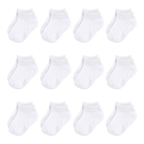 Hudson Baby Infant Unisex Cotton Rich Newborn and Terry Socks, White No-Show