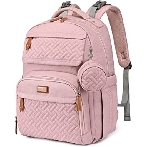 BabbleRoo Diaper Bag Backpack, Travel Backpack with Changing Pad, Pacifier Case & Stroller Straps, Multifunction, Waterproof, Unisex – Pink