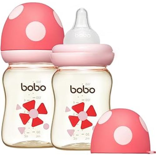 YOHKOH PPSU Baby Bottle Wide Neck, Newborn Anti-Colic Baby Bottle with Natural Response Nipple, Streamlined Body, Easy to Clean (5.4oz (Pack of 2), Red)