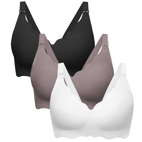 Angelhood Nursing Bras for Breastfeeding 3 Pack Seamless Maternity Bra | Full coverage Wireless jelly pregnancy bra, Soft & comfort nursing sleep bralette with extender, Postpartum essentials