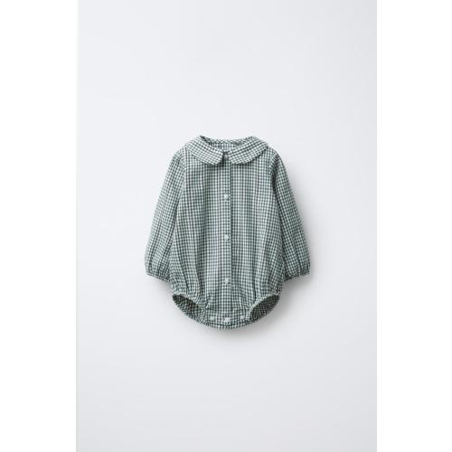 GINGHAM BODYSUIT - Greenish | ZARA United States