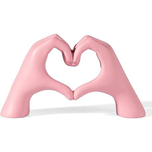 Pink Decor Living Room – Mini Small Heart Hands Sculpture – Shelf Decor Aesthetic – Cute Home Accent Table & Shelves – Love Statue - Gifts Girlfriend, Wife, Women, Teen Girls, Valentine (Pink, Mini)